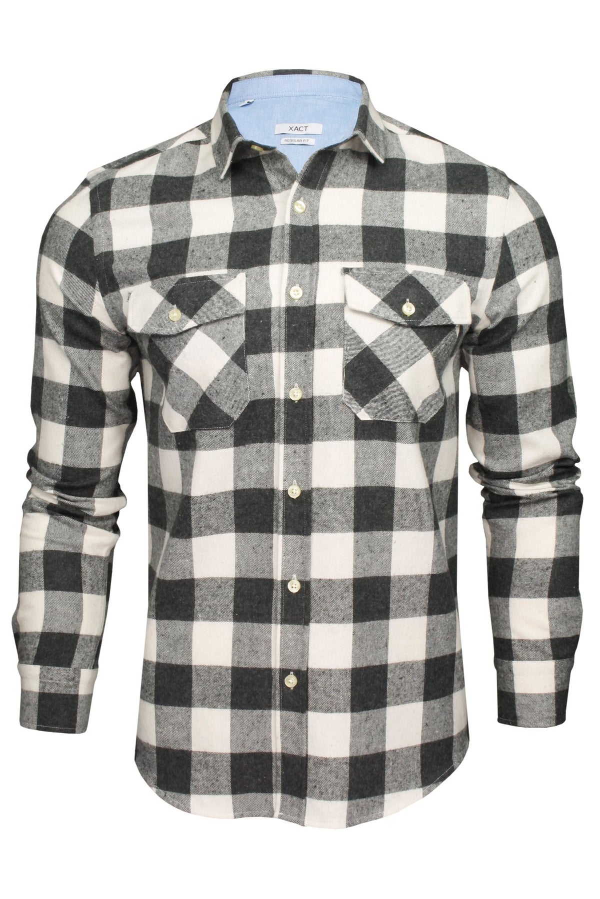 Xact Mens Soft Flannel Buffalo Check Shirt - Long Sleeved, 01, Xsh1136, Jack - Dark Grey/ White
