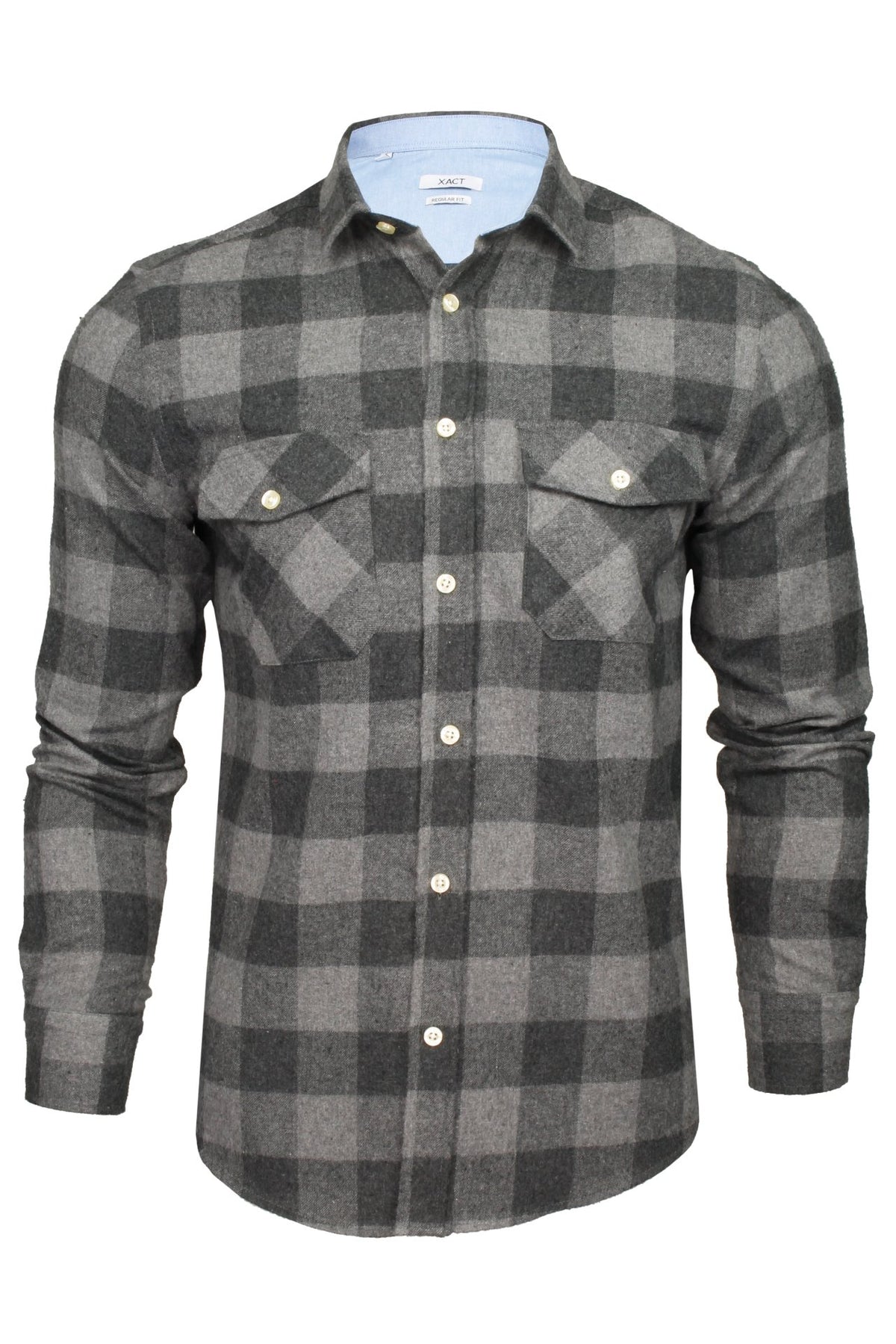 Xact Mens Soft Flannel Buffalo Check Shirt - Long Sleeved, 01, Xsh1136, Jack - Grey Melange/ Dark Grey