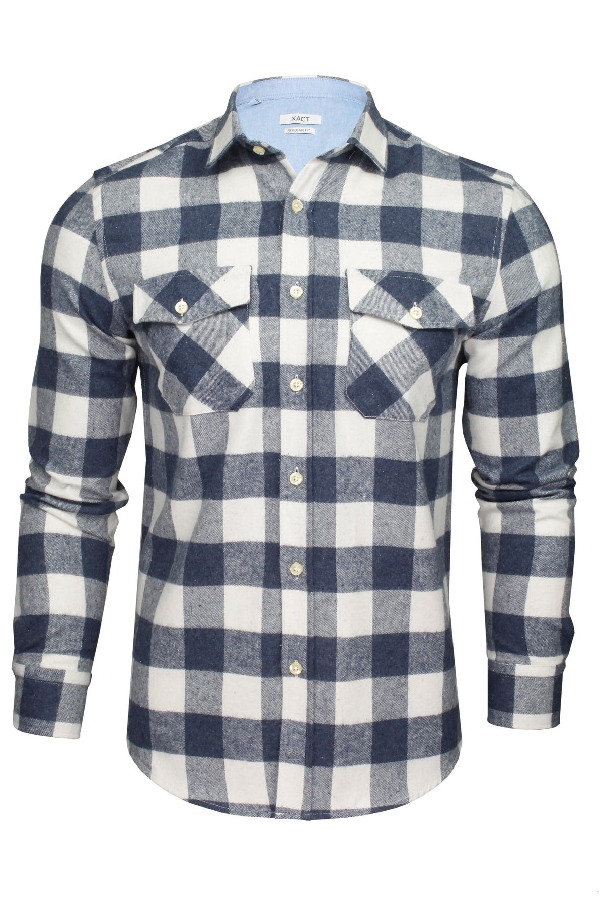 Xact Mens Soft Flannel Buffalo Check Shirt - Long Sleeved, 01, Xsh1136, Jack - Navy/ White