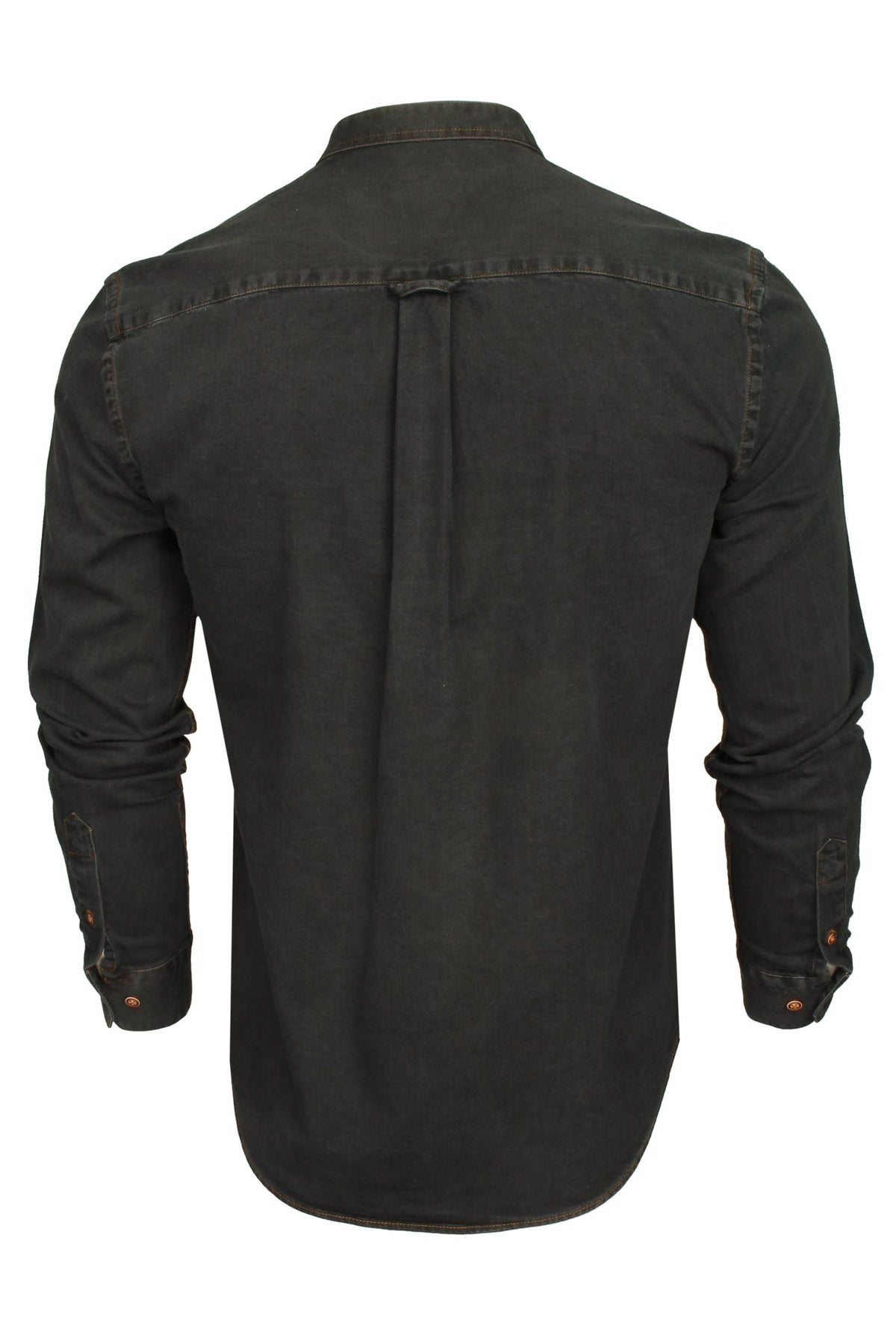Xact Mens 6.6 oz Denim Band / Grandad Collar Shirt - Long Sleeved, 03, Xsh1173, Black Denim