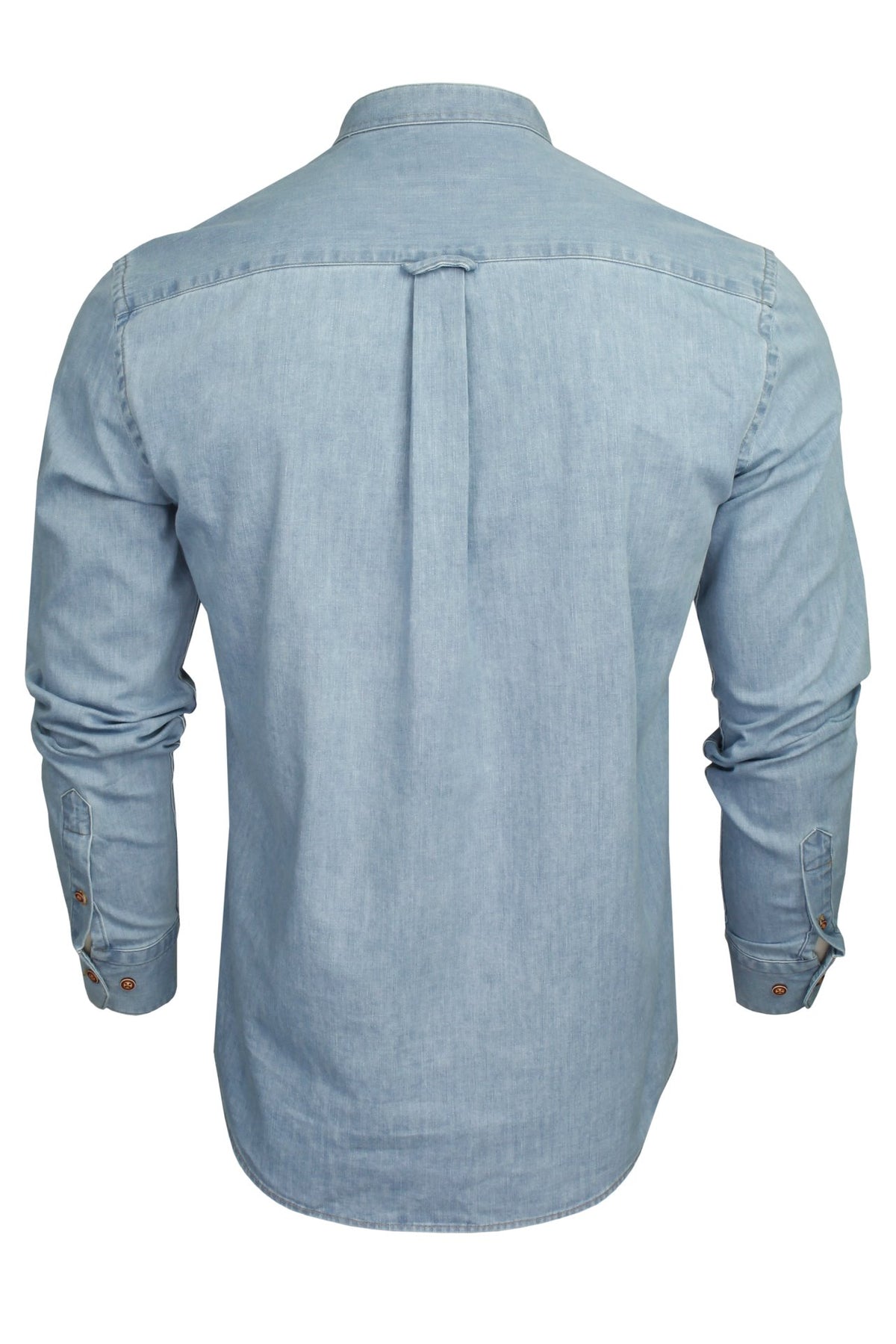 Xact Mens 6.6 oz Denim Band / Grandad Collar Shirt - Long Sleeved, 03, Xsh1173, Light Blue Denim