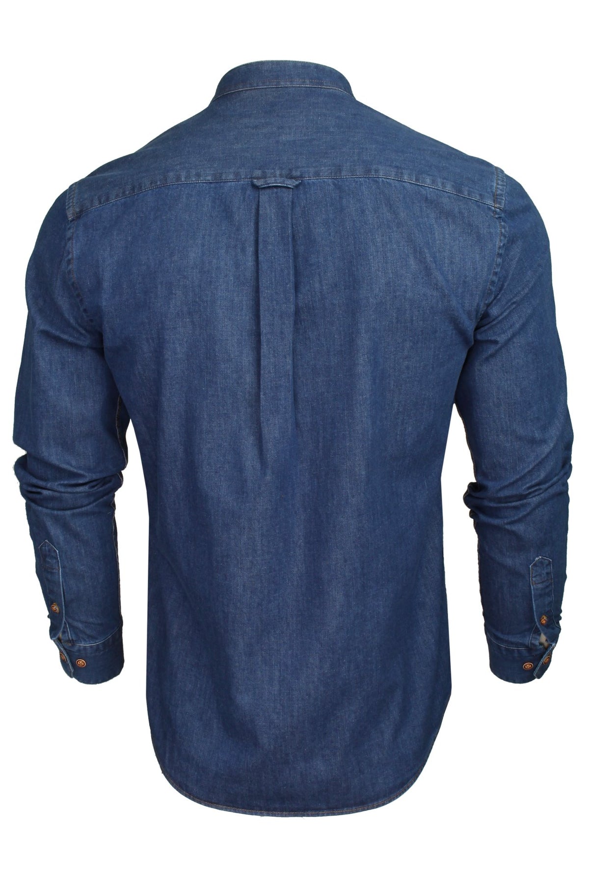 Xact Mens 6.6 oz Denim Band / Grandad Collar Shirt - Long Sleeved, 03, Xsh1173, Medium Blue Denim