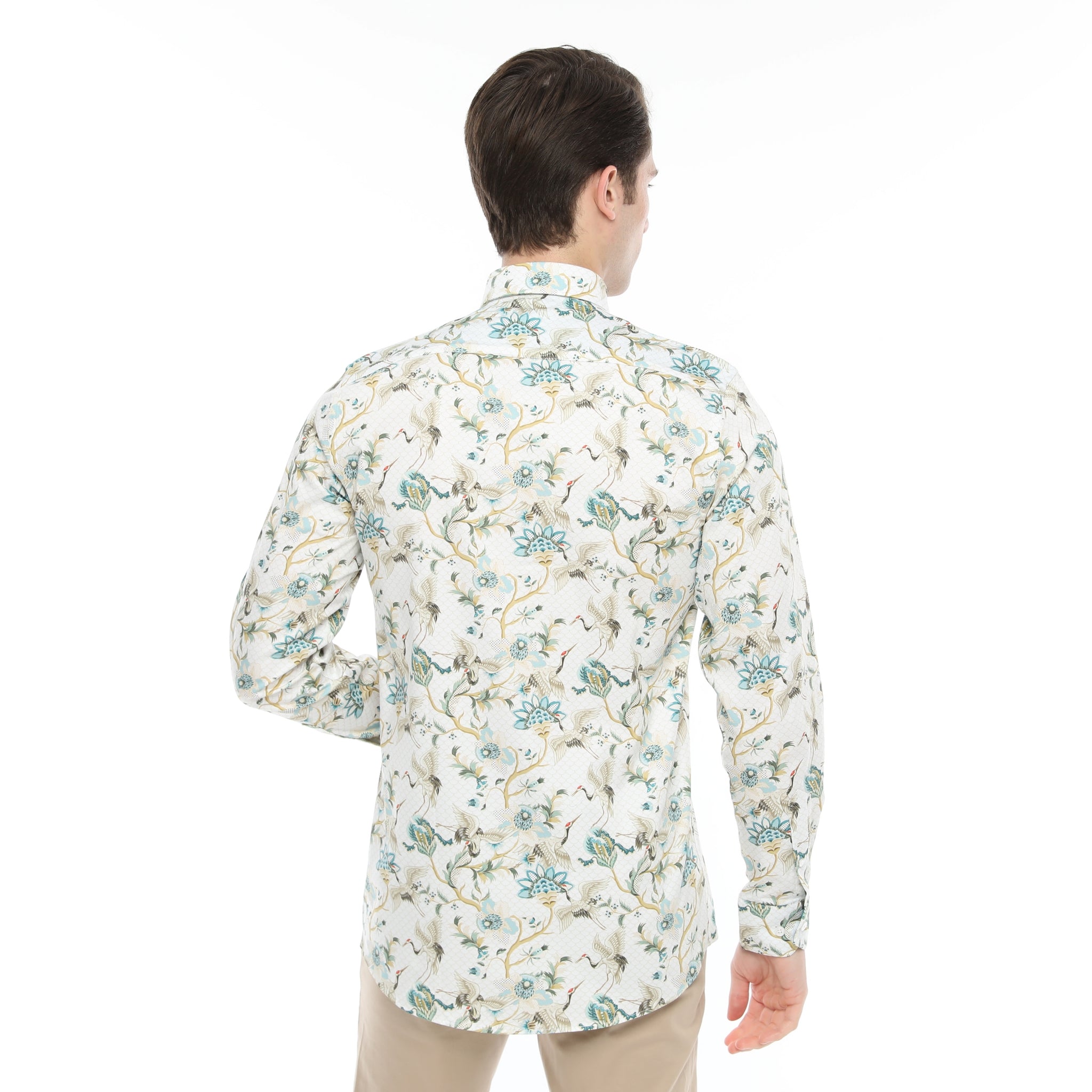 Xact Men's Crane Bird Print Long Sleeved Shirt, Regular Fit – Eon