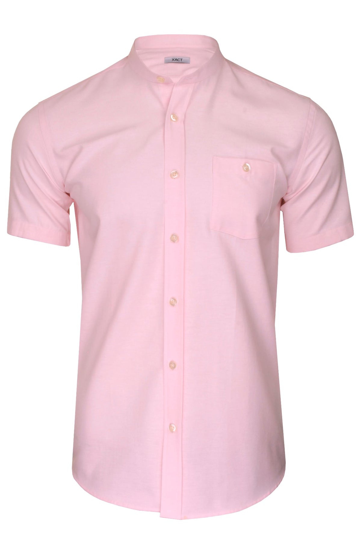 Xact Men's Grandad Collar Oxford Shirt Slim Fit Short Sleeved, 01, Xsh1022, Soft Pink