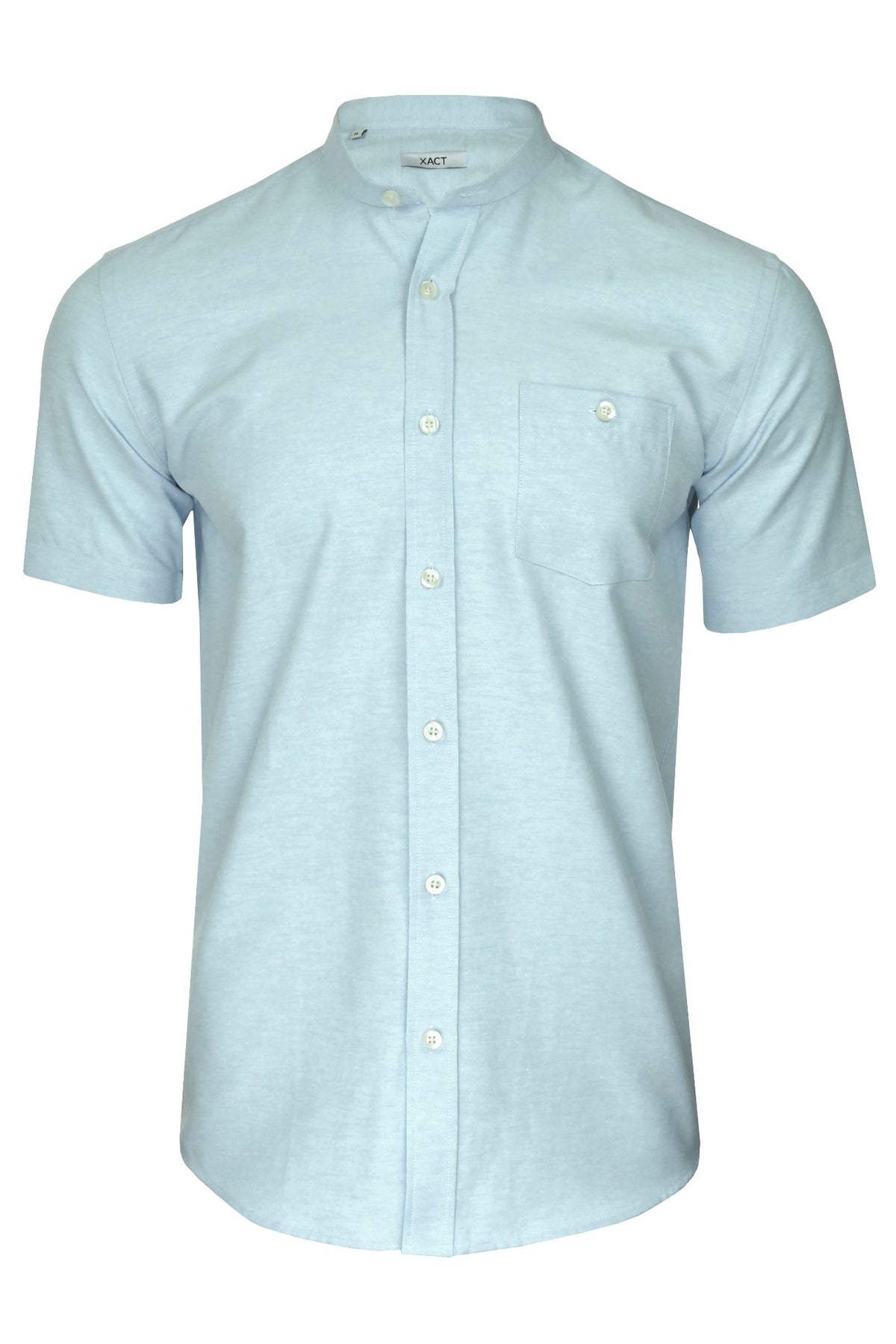 Xact Men's Grandad Collar Oxford Shirt Slim Fit Short Sleeved, 01, Xsh1022, Riviera
