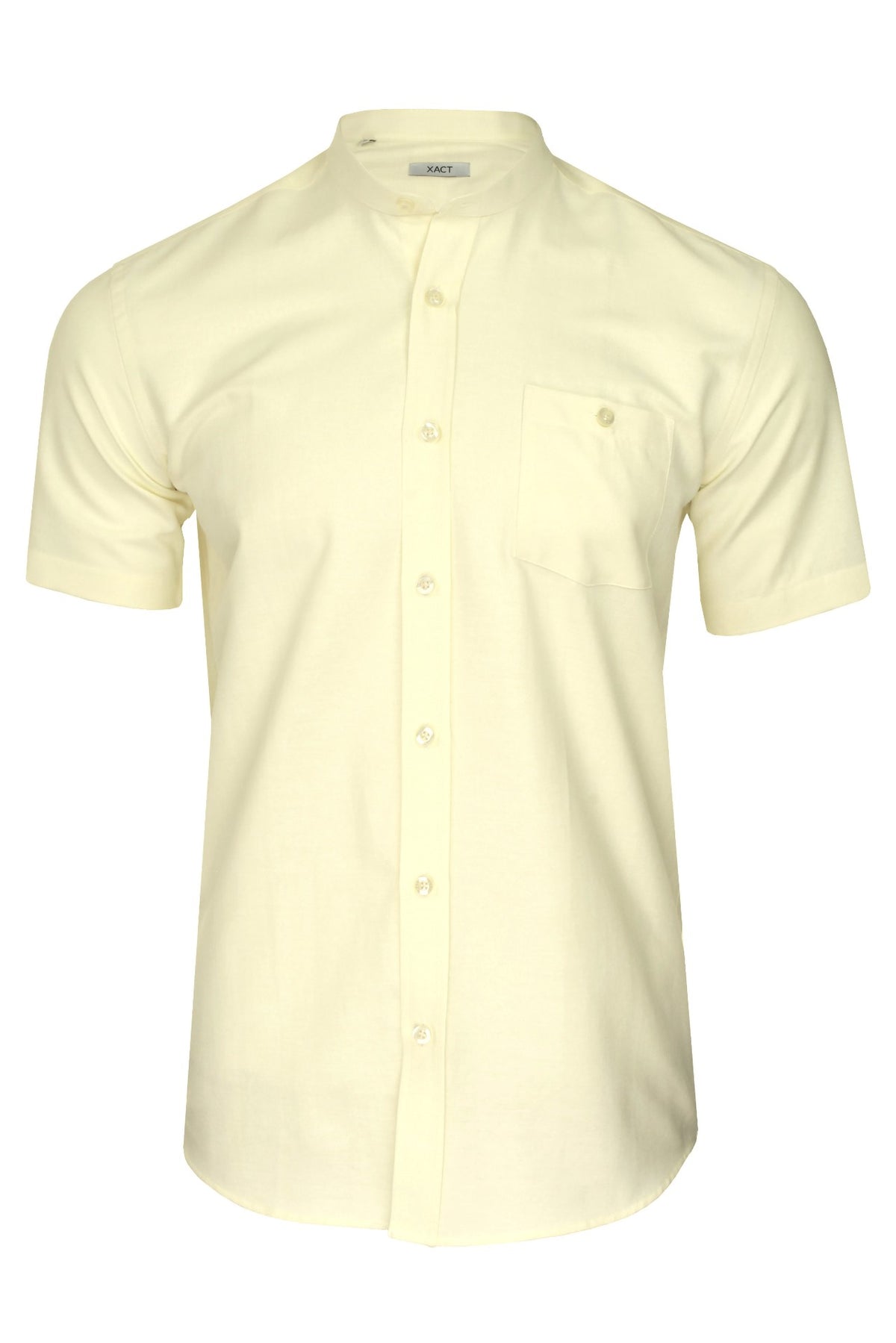 Xact Men's Grandad Collar Oxford Shirt Slim Fit Short Sleeved, 01, Xsh1022, Yellow