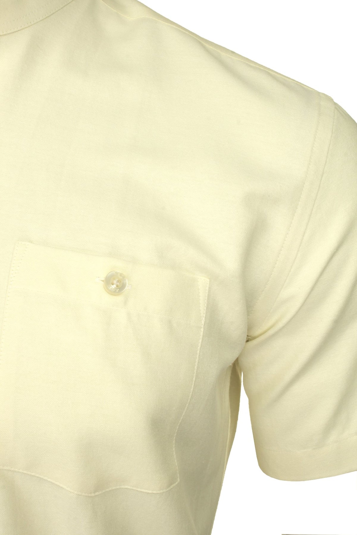 Xact Men's Grandad Collar Oxford Shirt Slim Fit Short Sleeved, 02, Xsh1022, Yellow