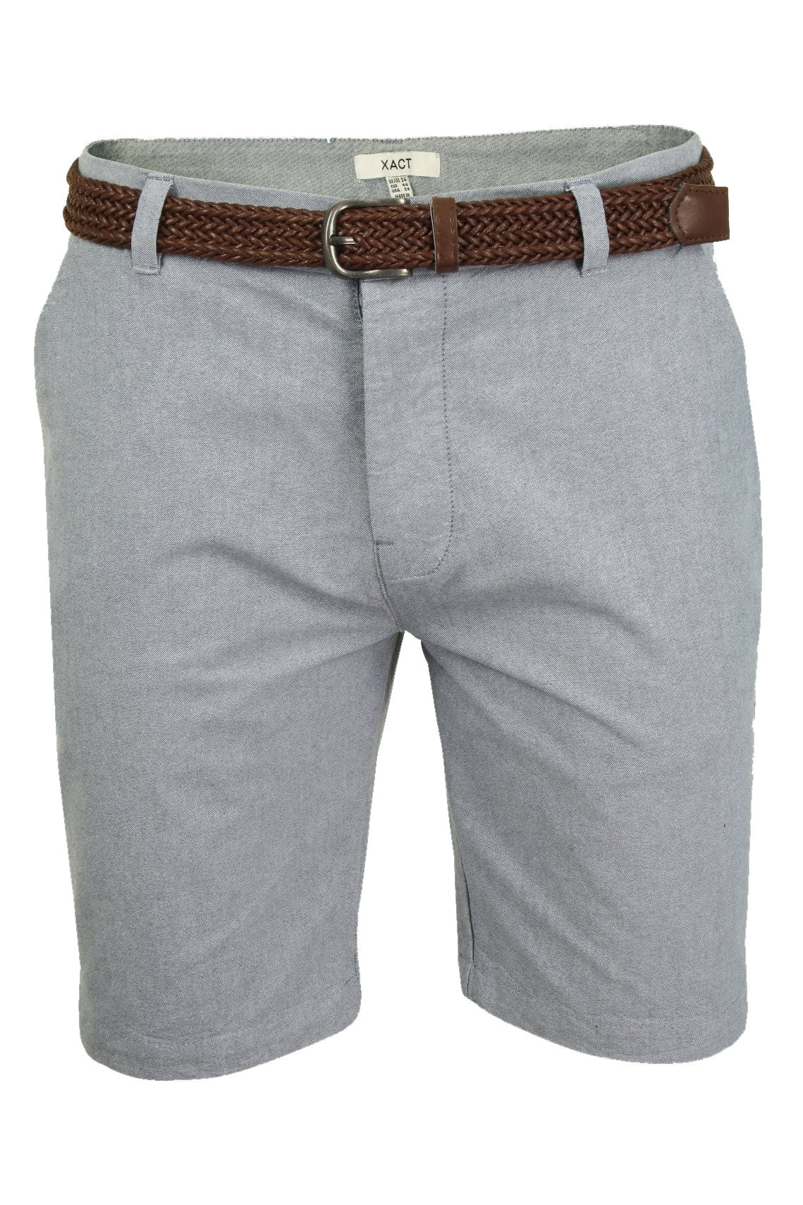 Xact Mens Oxford Chino Shorts with Belt, 01, Xsrt1029, Oxford Navy (Brown Belt)