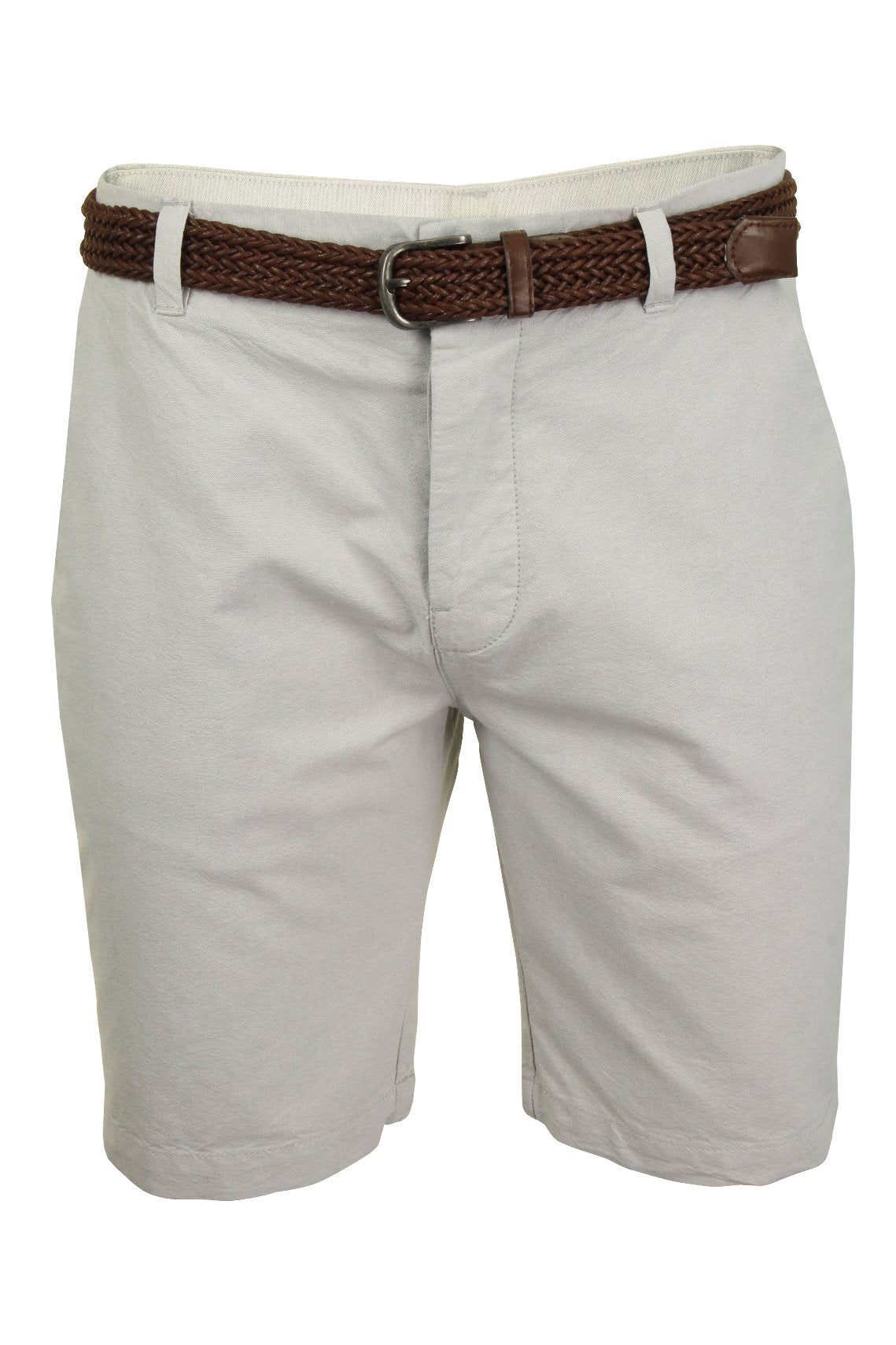 Xact Mens Oxford Chino Shorts with Belt, 01, Xsrt1029, Oxford Ice (Brown Belt)