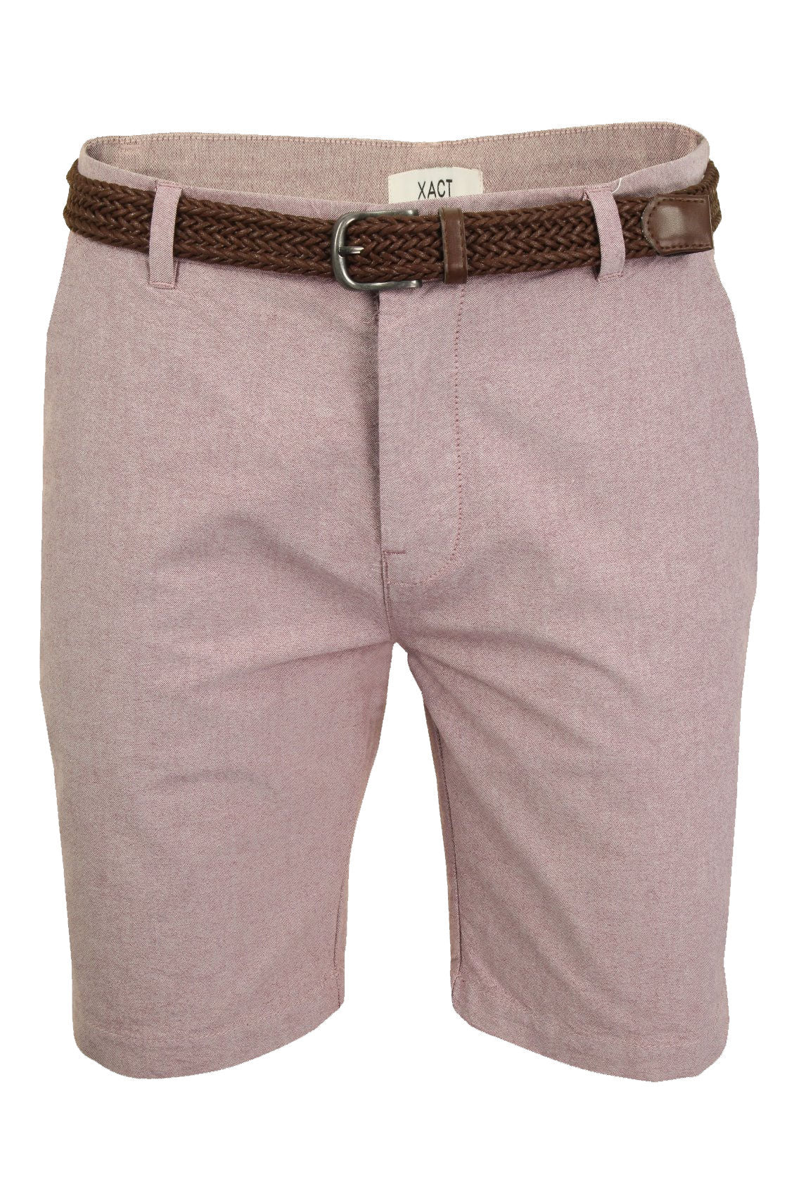 Xact Mens Oxford Chino Shorts with Belt, 01, Xsrt1029, Oxford Pink (Brown Belt)