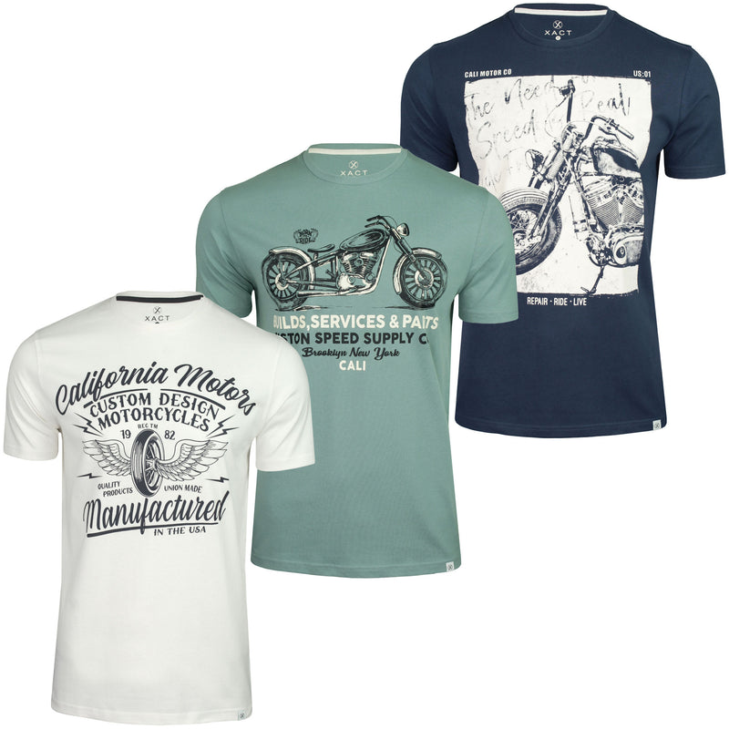 Xact Men's 3-Pack Printed Crew Neck T-Shirt, 100% Cotton, Short Sleeve