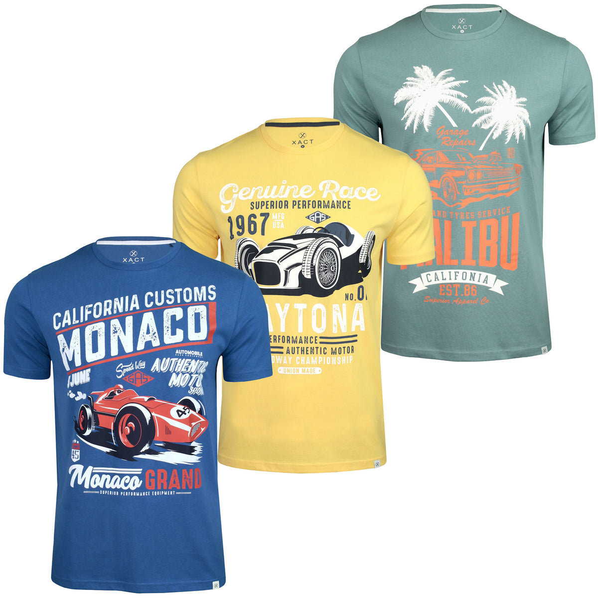 Xact Men's 3-Pack Printed Crew Neck T-Shirt, 100% Cotton, Short Sleeve