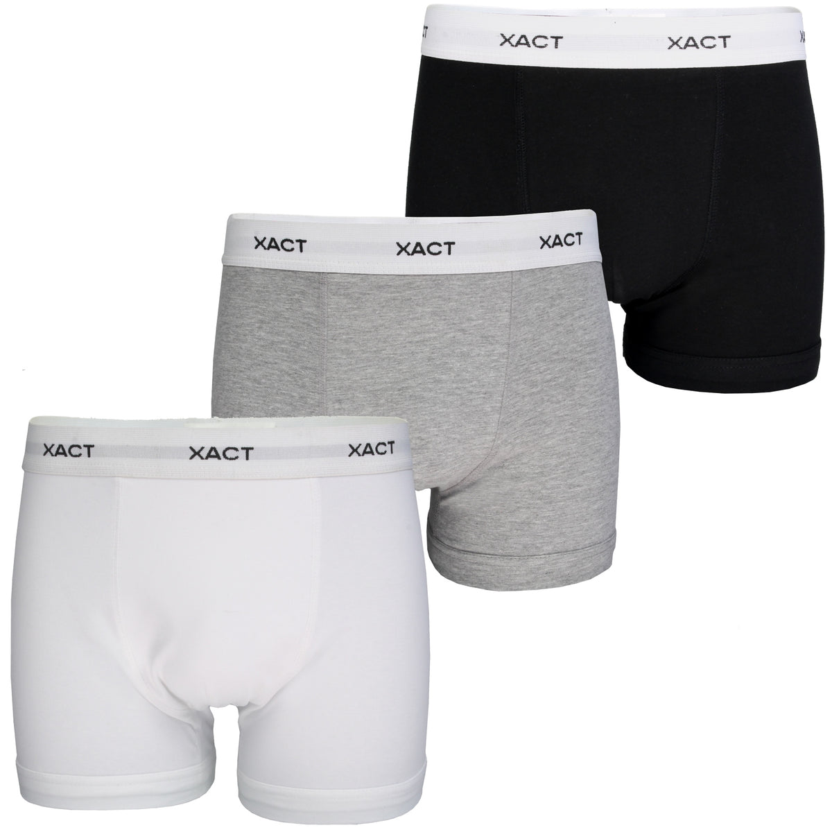 Xact Mens Cotton Stretch Boxer Shorts/ Trunks (3 Pack), 01, XU1061, Black/White/Grey